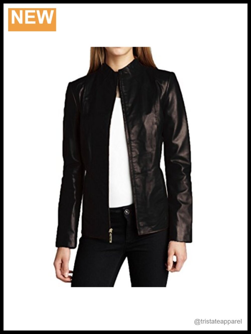 Genuine Lambskin Leather Biker Jacket, Zipper Closure, Motorcycle Moto Style